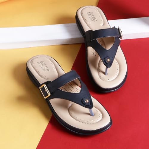 Image of DOCTOR EXTRA SOFT Women's Flat Comfortable Memory Foam Slippers /Flip-Flops Fashion Stylish Casual Diabetic Orthopedic Lightweight Synthetic Slip-on Sandals with Adjustable Strap for Girls /LadiesD-623