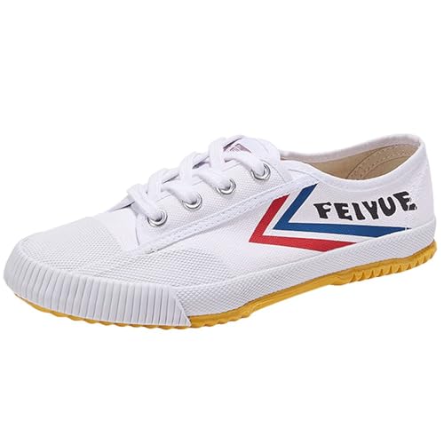 Tiujkgy Zapatos de Artes Marciales para Hombres y Mujeres, Zapatos Tradicionales de Kung Fu, Zapatillas de Lona de Moda para Qigong, Zapatos de Gimnasio Ligeros y Antideslizantes,Blanca,44 EU