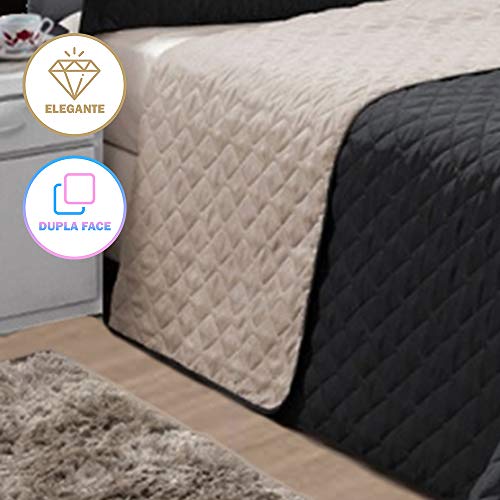 KIT COBRE LEITO QUEEN DUPLA FACE NOBRE 3 PEÇAS PRETO E BEGE CASA DONA