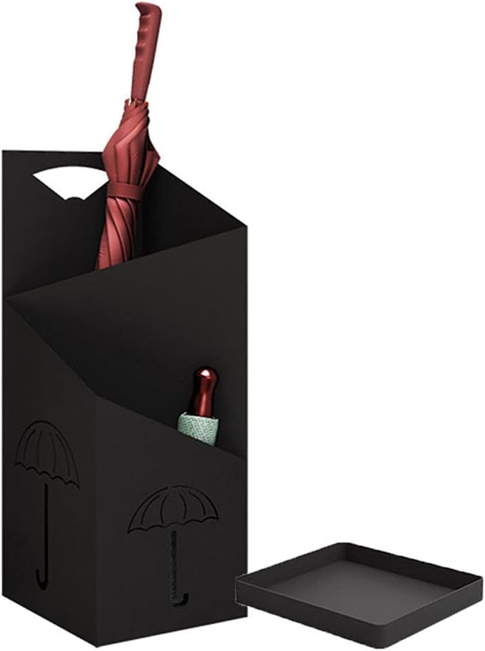 Racks Indoor Metal Umbrella Holder, Large-Capacity Double-Layer Umbrella Basket with Drip Tray, Home Office Corridor Foyer Decoration Umbrella Bucket (Color : Black)