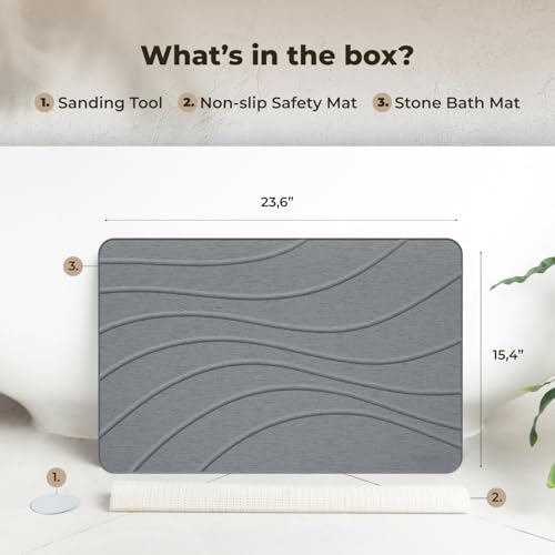 Image of TOSORO - Stone Bath Mat Diatomaceous Earth Shower Mat Non-Slip Super Absorbent Diatomite Stone Bath Mats for Bathroom Floor Quick Drying Natural Easy to Clean (23.5 x 15) - Graphite