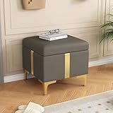 Banco otomano con almacenaje de Piel sintética Gris Oscuro - Mueble tapizado para Entrada y Dormitorio, Pasillo y pie de Cama (40 cm)