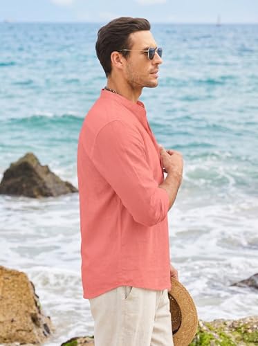 Image of ROYALSCOUT Men's Short Kurta | Solid Mandarin Collar Full Sleeve Pullover Style Kurta | Regular Fit Casual Ethnic Wear for Men