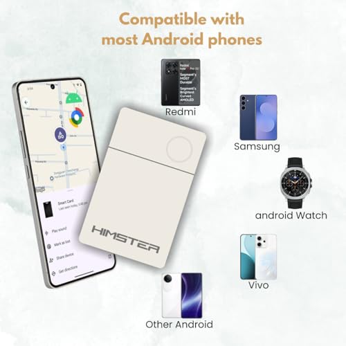 Image of Himster Smart Card Tracker for Android | No SIM Needed | Anti-Lost & Loud 75dB Alert | Ultra-Thin 2.85mm Item Finder-Wallets,Bags,Laptops, Tablets|3 Month Wireless Rechargeable Battery(White)