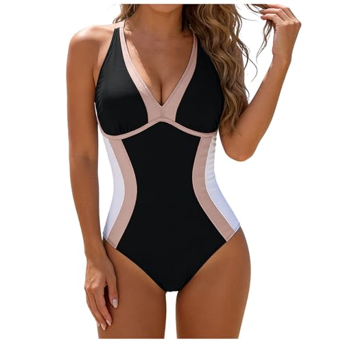 Image of Women 1 Piece Swimsuit Lady Girls Color Block Print Bathing Suits Athletic Swimwear Costume Padded Swimsuit Monokini Push Up Swimwear Teen Bathing Suits (XL)