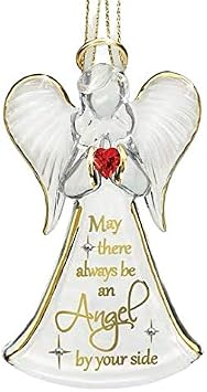 Glass Baron Angel by Your Side Ornament with Red Crystal Heart | Handcrafted Glass Angel Ornament with 22Kt Gold Accents | Inspirational Holiday Keepsake