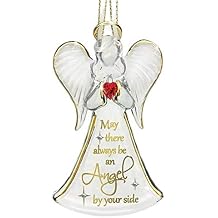 Glass Baron Angel by Your Side Ornament with Red Crystal Heart | Handcrafted Glass Angel Ornament with 22Kt Gold Accents | Inspirational Holiday Keepsake