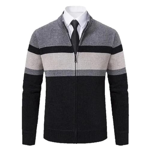Men Striped Cardigan Slim Knitted Sweaters Outerwear Stand Collar Zipper Sweatercoat3