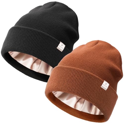 Bonnet d'hiver en tricot doublé de satin lot de 2 cadeaux unisexe