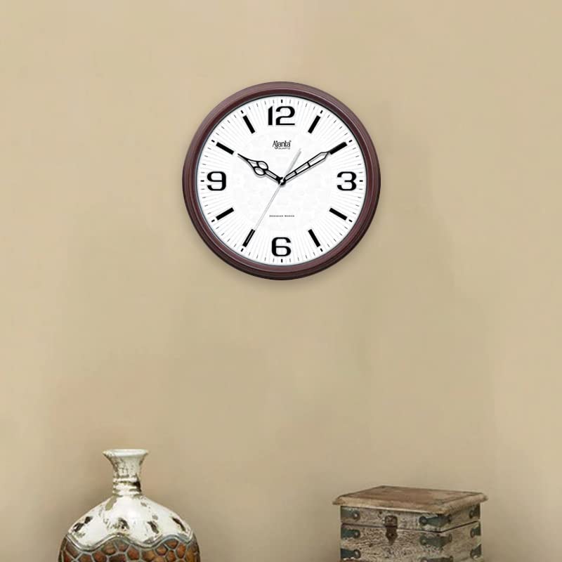 Image of Ajanta Luxury Oak Wood Wall Clock 3007-14.8 Inch - Elegant Silent Sweep Quiet Mechanism - Modern Farmhouse Wooden Decor