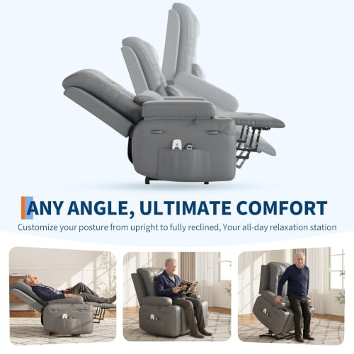 Image of GarveeHome Power Lift Recliner Chair - Heat and Massage, PU Leather Electric Lift Recliner for Elderly & Mobility Impaired, Adjustable Back and Legs, Heavy Duty Lift Chair for Seniors