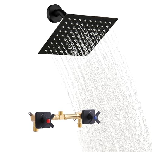 GUOYINDONG 2 Handle Shower Faucet Set, Matte Black Two Handle Shower Faucet Set 2 Knobs Wall Mounted, Shower Faucets Sets Complete