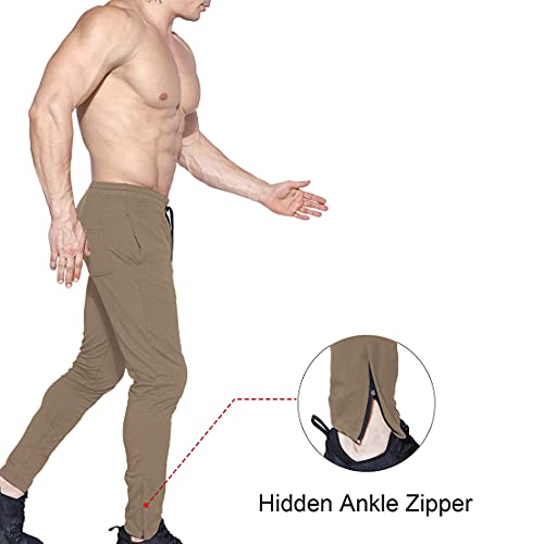 Image of BROKIG Mens Zip Joggers Pants - Casual Gym Workout Track Pants Comfortable Slim Fit Tapered Sweatpants with Pockets