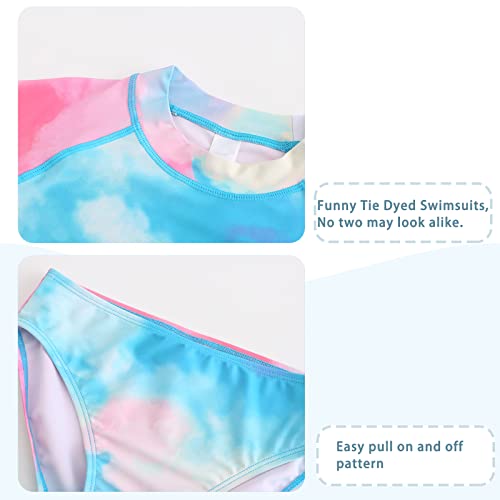 Image of Girls Long Sleeve Rash Guard Set Tie Dye Bathing Suits Two Piece Swimsuits for Kids Swim Shirts 3-16 Years