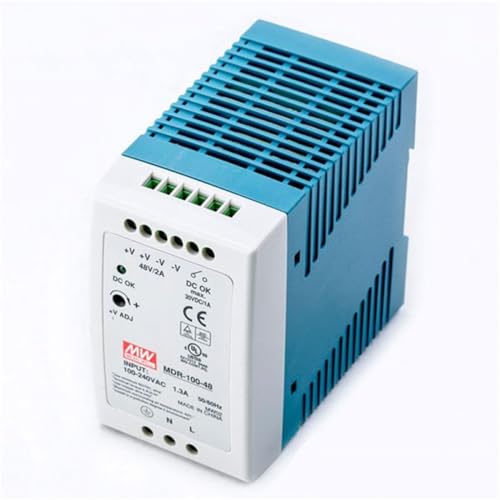 MDR-100-48 96W 48V 2A Industrial Power Supply - 87% Efficiency, AC/DC Converter, DIN Rail Mount, ZCS/ZVS, 200mVp-p Ripple, 85-264VAC Input, DC Power Supply for Industrial Automation