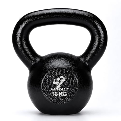 Image of Jimwalt Heavy Duty Enameled Cast Iron Kettlebell | Smooth Non-Slip Grip, Chip-Resistant Coating | Perfect for Strength Training & Home Gym (Enameled Coated 18KG)
