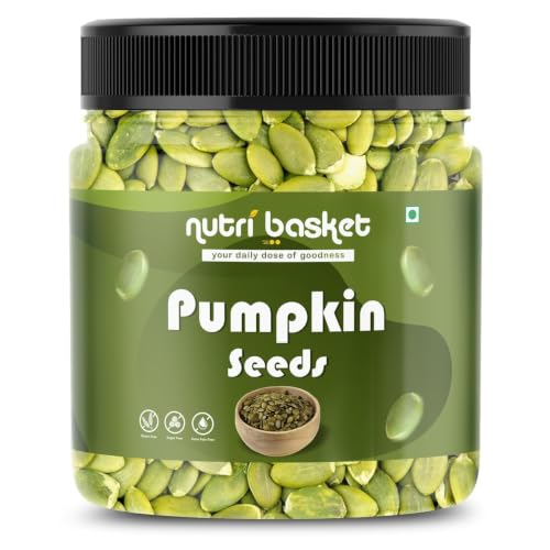 Image of NUTRIBASKET Premium Pumpkin Seeds | Raw Pepitas for Snacking, Baking & Cooking | Protein & Fiber Rich Healthy Seeds | Natural Superfood Snack | Reusable Jar Pack | Vegan & Gluten Free (400gm)