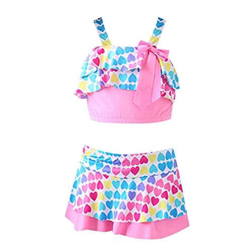 Yinguo Traje de baño para niñas de 3 a 14 años, traje de baño de bikini arcoíris para alberca, aguas termales, natatorium, bikini para niñas (PK2, 6-7 años)