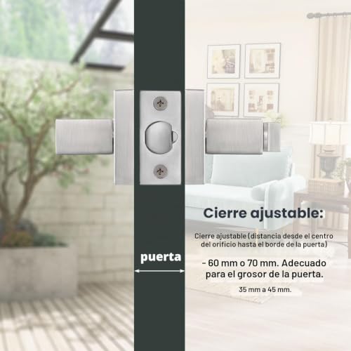 Miniatura 5 de Hseamall Tirador De Palanca Para Puerta, Tirador De Puerta Interior Con Cerradura Y Llave, Puerta De Entrada Cuadrada Para Dormitorio Oficina Mano Derecha O Izquierda Plata
