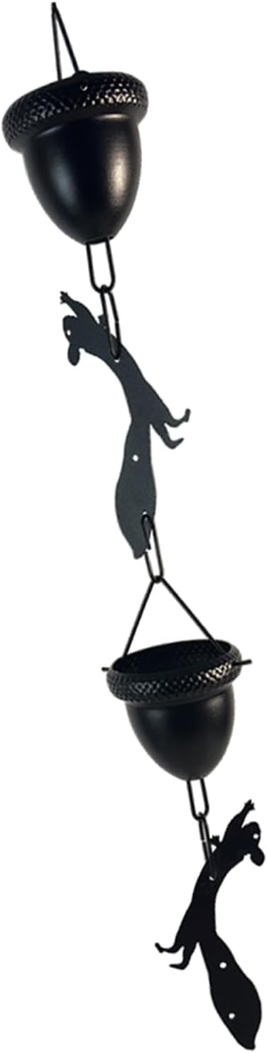 Squirrel Rain Chain Iron Squirrel Cups Rain Chain for Gutters Eaves Drainage Outdoor Decoration Adjustable Garden Hanging Ornaments