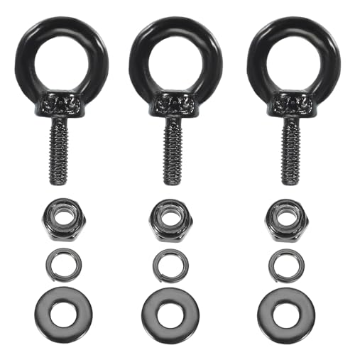 Image of PATIKIL M3x9mm Lifting Shoulder Eye Bolt, 3Pcs 304 Stainless Steel Lifting Ring Threaded Eyebolt with Hex Lock Nut /Lock Washer /Flat Washer for Hanging Hammocks Articles, Black