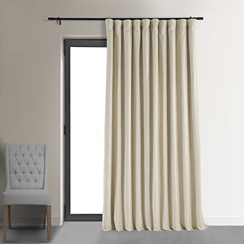 HPD Half Price Drapes Signature Velvet Thermal Blackout Curtains for Living Room 84 Inch Long (1 Panel) Rod Pocket Insulated Blackout Curtains for Bedroom Window Curtains, 100W x 84L, Ivory