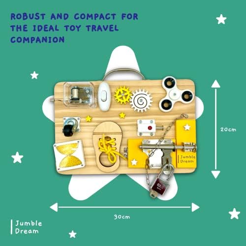 Jumble Dream Wooden Sensory Busy Board Toy  Handmade Montessori Activity Board Travel Toys for Early Development and Autism