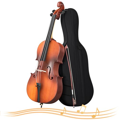 Full Size Cello Kit - Acoustic Cello for Adults & Students, 4/4 with Bag, Bow, Rosin