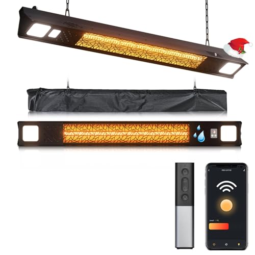 Wall-Mounted Electric Heater Hanging Patio with Light Ceiling Outdoor, 1500W Infrared 9 Heat Levels, 24H Timers, 1s Heating Carbon Fiber Tube Wall Heater for Backyard, Garage