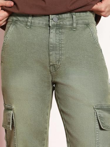 Image of Urbano Fashion Men's Regular Fit Washed Cargo Jeans with 6 Pockets Stretchable