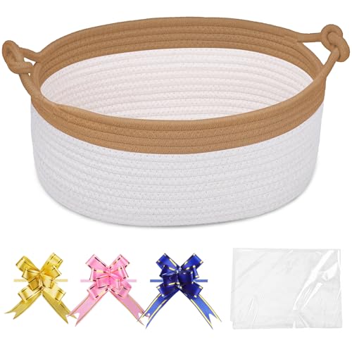 Image of COMSE Small Gift Basket Empty with Bag & Ribbons, Camel & White