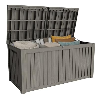 PATIOEASY Outdoor Storage Box 205GAL Waterproof Resin Deck Box,Pool Accessories Supplies?UV-Resistant Lockable Package Delivery Bin for Garden Tools,Large Patio Outside Cushions,Chest,Furniture,Grey
