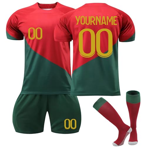 Genérico Equipacion Futbol Niño, Portugal Camisetas de Futbol Personalizables con Nombre y Número Camisetas de Equipación Incluye Camiseta, Pantalones Cortos y Calcetines