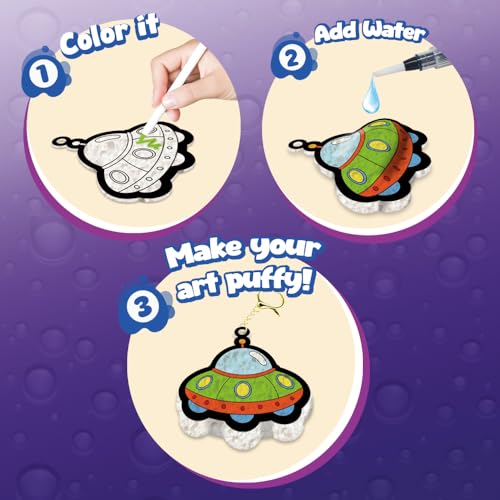 Image of MZYTOZA Magic Foam Texture Painting Kit - 3D Art Craft Aqua Magic Puffs Paint Kit, 15 Mess-Free Paint by Number Craft for Kids (Space and Planets)