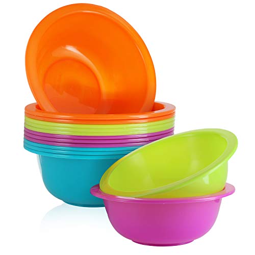 28 Oz Plastic Cereal Bowls, Set of 12 - BPA Free Reusable Colorful Kids Bowls for Cereal, Snack, Soup, Salad, Dessert & Fruit - Shatterproof, Microwave and Dishwasher Safe