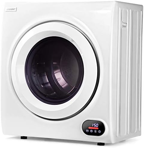 Euhomy Compact Laundry Dryer, 2.65 cu ft Front Load Stainless Steel Clothes Dryers With Exhaust Pipe, 1400W, LCD Control Panel Four-Function Portable Dryer For Apartments, Home, Dorm, White.