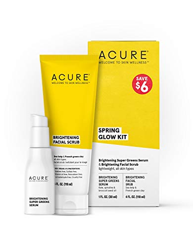 Acure Spring Glow Kit | 100% Vegan | For A Brighter Appearance | Includes Brightening Facial Scrub & Brightening Super Greens Serum