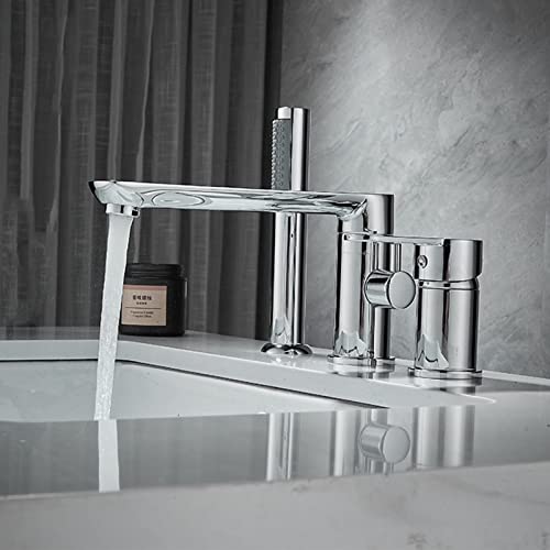 Robinet de baignoire cascade chrome sur pont à poignée unique avec douche à main - 5