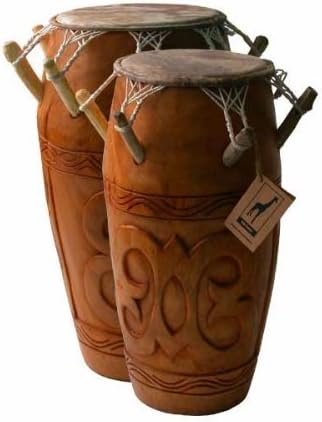 Africa Heartwood Project Hand-carved African Kpanlogo Peg Drum from Ghana with Calf Skin Drum Head - 10"x24"