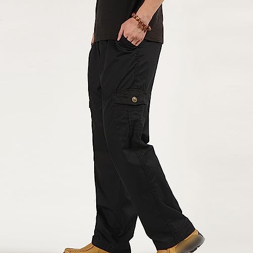 JEKE-DG Men's Elastic Waist Casual Cargo Pants Lightweight Work Trousers Relaxed Fit Workwear Pants with Pocket2