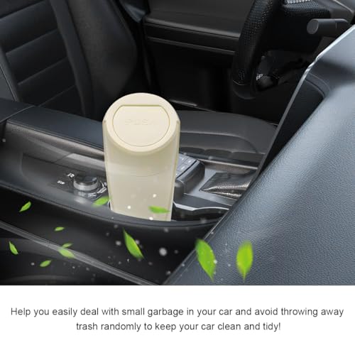 Image of Car Trash Can with Lid, Mini Car Garbage Bin Leakproof Cup Holder Trash Can, Multipurpose Organizer Door Pocket Trash Cup Fits Auto Home Office, Universal Garbage Can (Beige)