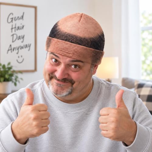 Funny Bald Head Beanie Hat Realistic Hair Print Novelty Costume Bald Cap - image 7