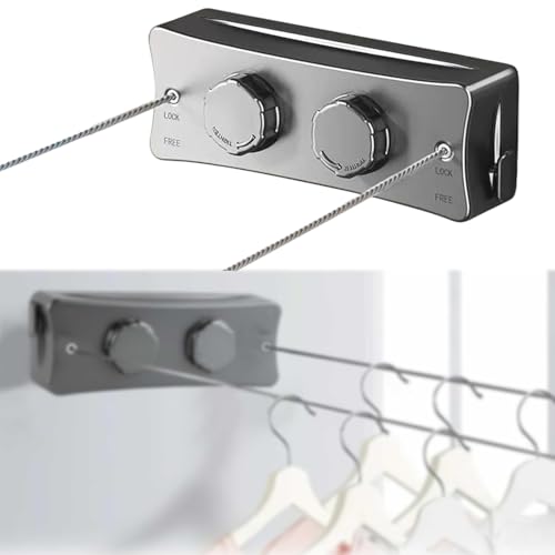 Tendedero Extensible de Pared de 5,1 m, tendedero Invisible, Montaje en Pared, tendedero retráctil, Ajuste con botón Giratorio, para balcón, lavandería (Negro)