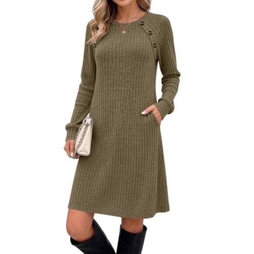 Fall Dresses for Women Long Sleeve Sweater Dress Crew Neck Tunic Tops - image 2