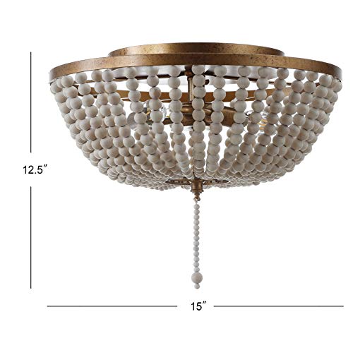 JONATHAN Y JYL9019A Allison 15" Wood Beaded/Metal LED Flush Mount, Contemporary, Transitional, for Bedroom, Livingroom, Office, Antiqued Gold - Image 6