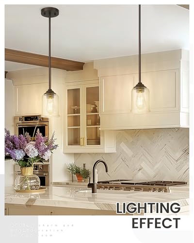 Image of zeyu Farmhouse Hanging Pendant Lights 2 Pack, Modern Pendant Lights Kitchen Island with Clear Glass Shade, Oil Rubbed Bronze Finish, ZSL104MIL-2 ORB