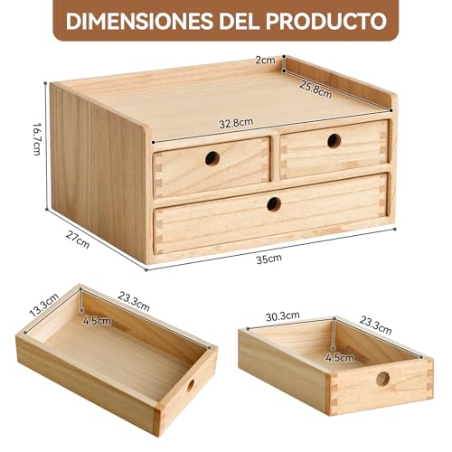 KIRIGEN Caja de Almacenaje de Madera Maciza Bandeja Plana, Organizador de Escritorio, Gran Capacidad, Organizador de Oficina de Madera color natural - imagen 2