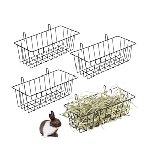 4 Piece Rabbit Hay Feeder Heavy Duty Metal Small Animal Feeder, Stainless Steel Hanging Hay Rack for Rabbits Chinchillas Bunnies Guinea Pigs Ferrets Accessories(9×3.9x3in)