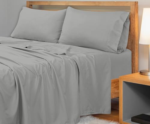 Image of Royale Linens 300 Thread Count 100% Long Staple Combed Cotton Flat Sheet - Super Soft - Top Sheets - Queen Flat Sheet Sold Separately - Breathable, Cool & Crisp Percale Sheets Only (Queen, Silver)