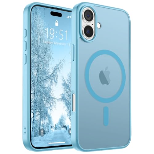 Image of SUPFINE Magnetic for iPhone 16 Plus Case(Compatible with MagSafe)(Military Grade Drop Protection) Slim Translucent Matte Shockproof with Anti-Fingerprint Phone Case,Light Blue